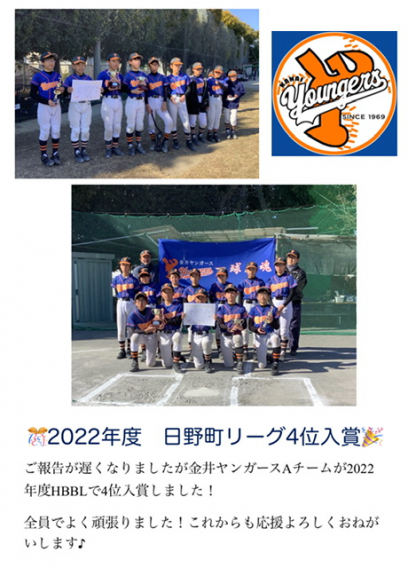 Aチーム　2022年度　日野町リーグ4位入賞